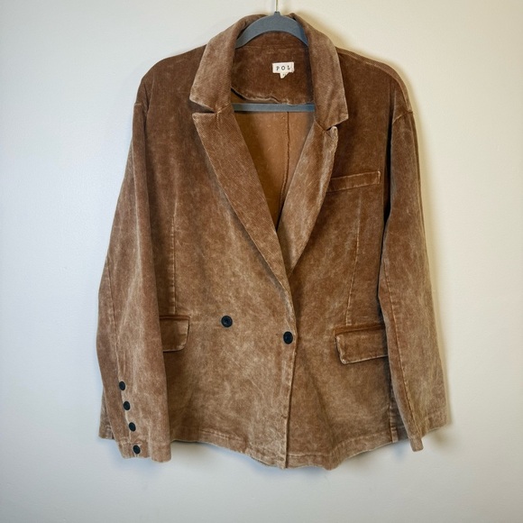 Pol Double Breasted Corduroy Casual Blazer Caramel Brown Tan Size Large - Picture 1 of 8